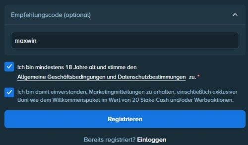 Stake.eu Bonus Code MAXWIN Registrierung